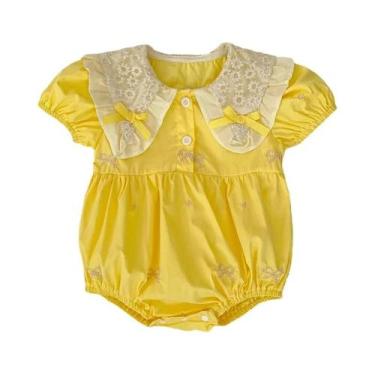 Imagem de Macacão De Verão Para Bebê Menina Recém-Nascida Com Laço Fofo E Manga 