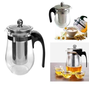 Imagem de Chaleira vidro infusor inox bule 500ml grande cha cafe coador jarra tr
