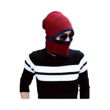 Imagem de Gorro De Inverno Unissex Tricotado Com Cachecol De Lã E Máscara Balacl