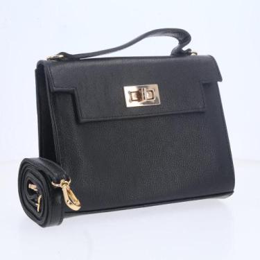 Imagem de Bolsa de Mão em Couro com Alça Dupla Removível - BAUARTE, Preto