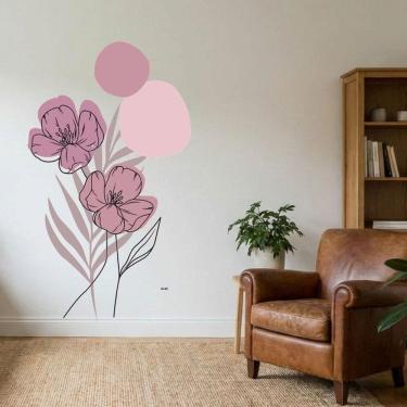 Imagem de Adesivo Floral Boho Rosa Estilo Nórdico 88x150 Minimalista Abstrato