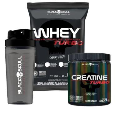 Imagem de Kit Whey Turbo 907g Refil com Creatina Turbo 300g Pote e Coqueteleira 