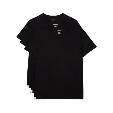 Imagem de Lacoste Camiseta masculina 100% algodão, modelagem regular, gola V, pacote com 3, preta...