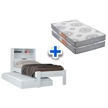 Imagem de Kit Cama Solteiro Bicama Invicta com 2 Colchões Espuma D20 Solteiro Branco MDF MDP Sant...