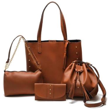 Imagem de Bolsa Feminina Kit com 4 Bolsas Elegantes e Práticas - NoBrand, Carame