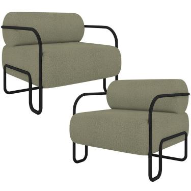 Imagem de Kit 2 Poltronas Decorativas Moscou K01 Bouclê Verde Lyam Decor