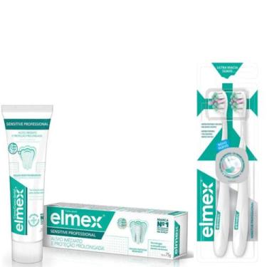 Imagem de Kit Colgate Elmex Escova Dental c/2 e Creme Dental Sensitive