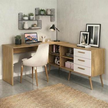 Imagem de Mesa de Escritório em L com 3 Gavetas Porto Multimóveis MP6046, Madeir