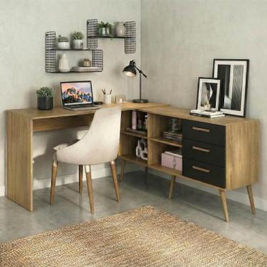 Imagem de Mesa de Escritório em L com 3 Gavetas Porto Multimóveis MP6046, Madeir