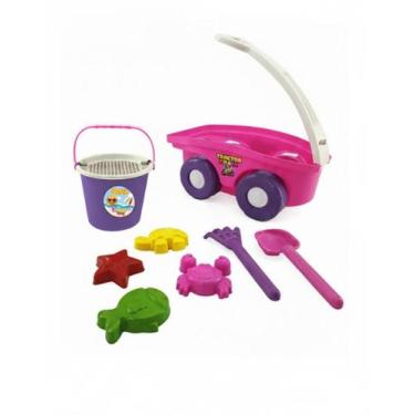Imagem de Carrinho de Praia Infantil Menina Rosa Com Acessórios Para Brincar na 