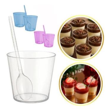 Imagem de 300 Copinho Docinho Brigadeiro Potinho 25ml + 300 Colheres - Johny Lin