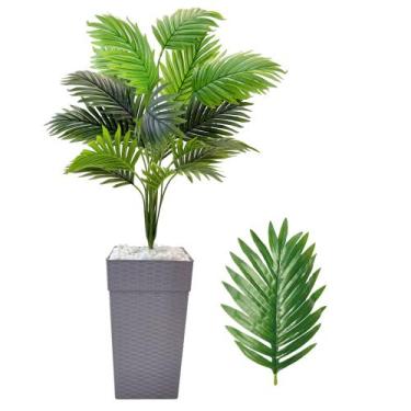 Imagem de Planta Palmeira Artificial com Vaso Cores Completo Pedra - Cinza - Flo
