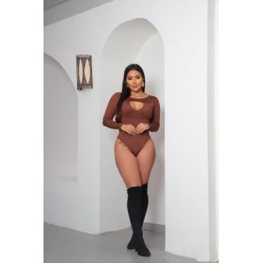 Imagem de Body Feminino Manga Longa Decote Gota Cut Out Tamanho:XLCor:Marrom - l