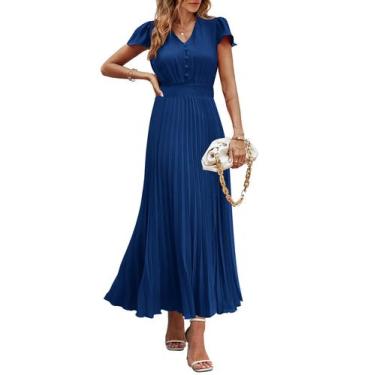 Imagem de Vestido maxi PRETTYGARDEN feminino de verão com decote em V, babado, a