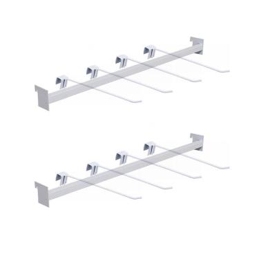 Imagem de Kit com 2 Réguas para Ponta SA Gôndolas New Plus para Gôndola de Aço 73cm com 8 Ganchos Simples Branco