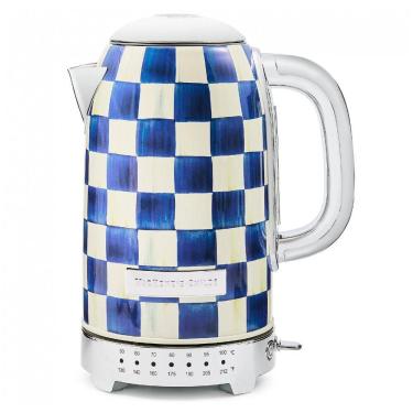 Imagem de Chaleira elétrica MacKenzie-Childs Sterling Check inox azul e branca 8 xícaras 1500W 110V