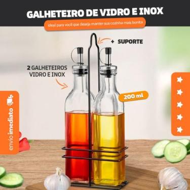 Imagem de Kit Galheteiro de Vidro 2 Peças com Suporte Para Cozinha - DOLCE HOME