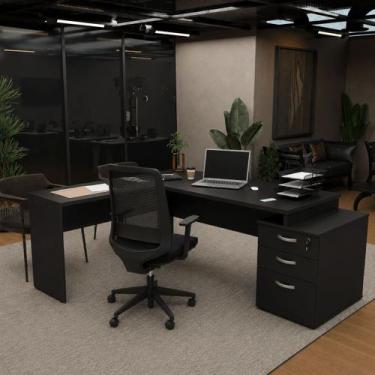 Imagem de Conjunto Mesa Pedestal Em L E Cadeira De Escritório Ergonômica - - Net