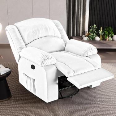Imagem de Poltrona do Papai Madrid Reclinável Giratória com Massagem e USB Couro Sintético Branco Gran Belo