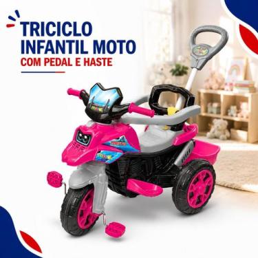 Imagem de Triciclo Moto Trail Passeio Maral Infantil Empurrador Rosa