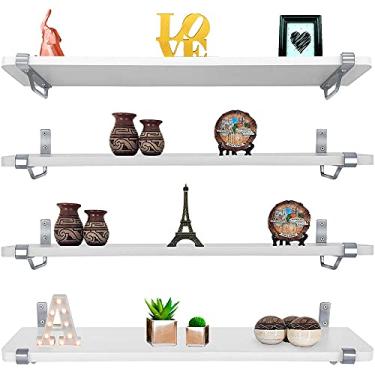 Imagem de Kit Jogo 4 Prateleiras De Parede Zurique Mdf 60cm x 15cm Prata/Branca