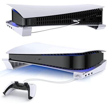 Imagem de Suporte horizontal para PS5 com extensão USB, suporte de console de gabinete com hub USB de dados de carregamento, suporte de acessórios compatível com PS5 Disc & Digital Edition(Não suporta PS5 Slim)