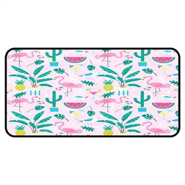 Imagem de Tapetes de cozinha para o verão, rosa, flamingo, abacaxi, melancia, padrão de cozinha, tapete antiderrapante, tapete de cozinha, lavável, para cozinha, chão, casa, escritório, pia, lavanderia, 182,88 x 61,04 cm