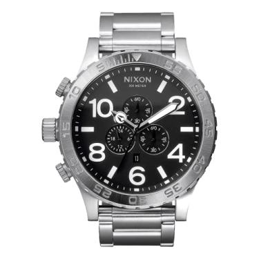 Imagem de Nixon 51-30 Chrono. Relógio masculino resistente à água de 100 m (mostrador do relógio GG 51 mm/pulseira de aço inoxidável de 25 mm), Preto/prata, One Size, 51-30 Chrono