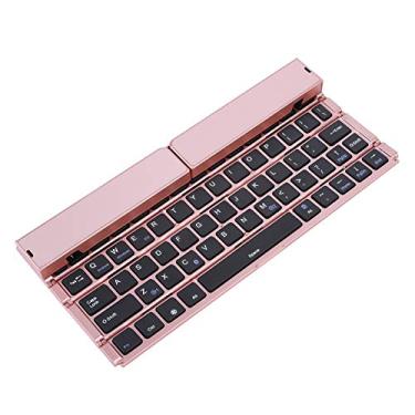 Imagem de Teclado sem fio, interruptor inteligente liga de alumínio fácil de usar teclado sem fio dobrável para telefone para tablet para laptop(Rosa ouro)