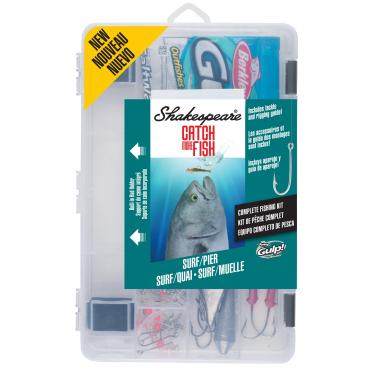 Imagem de Shakespeare Kit de caixa de equipamentos Catch More Fish Surf Pier, caixa de equipamento de pesca com equipamento incluído, possui Berkley Gulp! Camarões e caranguejos com uma variedade de