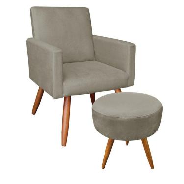 Imagem de Kit Poltrona com Puff Larissa Pés Palito de Madeira D´ Rossi