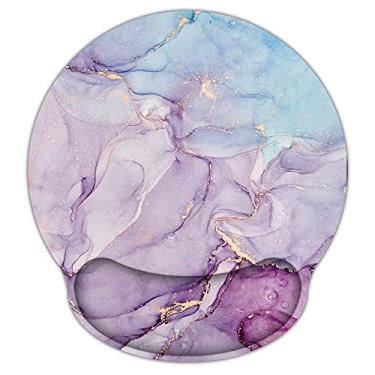 Imagem de Mouse pad ergonômico com gel para descanso de pulso, base de borracha antiderrapante ArtSo para computador, laptop, feminino, masculino, mouse pad para casa, escritório, jogos, digitação fácil, alívio da dor, mármore azul roxo
