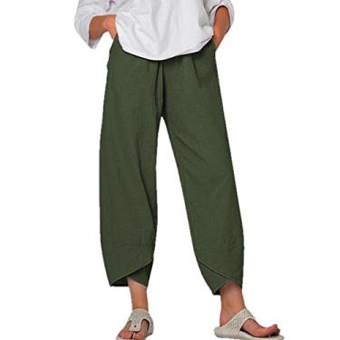 Imagem de Calça feminina NP Harem calça casual cintura perna larga calças soltas verão, Verde, Large