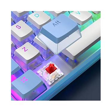 Imagem de Teclado mecânico 60% – Teclado Womier WK61 de troca a quente, teclado para jogos RGB ultracompacto com teclas de pudim, interruptor vermelho linear, compatível com driver/software profissional (azul)