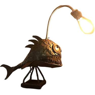 Imagem de KRASS Lâmpada de arte, lâmpada de pescador USB lâmpada de tubarão lâmpada exclusiva feita à mão lâmpada de mesa, lâmpada de peixe pescador, para quarto, sala de estar, escritório, 36,5 x 13,5 x 34 cm, colecionador 88