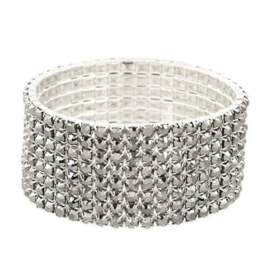 Imagem de Falari Pulseira el stica de cristal com strass para noivas, Cristal