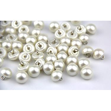 Imagem de Pacote de 50 peças 10 mm Branco Pérola Pérola Pérola Cap Meia Bola Cúpula Metal Círculo Gancho Botões para Artesanato Costura Scarpbook Cachecol e Roupas