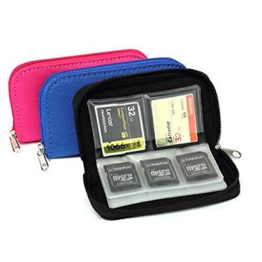 Imagem de Pacote com 3 capas para cartão de memória – Estojo de transporte adequado para micro SD, Mini SD e 4X CF, porta-cartões para organização de armazenamento de mídia (preto + azul + rosa)