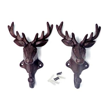 Imagem de ISOTO Ganchos de Parede em Forma de Cervo, 2 Peças, Ferro Fundido, Decorativo Rústico Vintage, Resistente para Casacos, Sacos, Toalha, Chave e Mais, Montagem na Parede