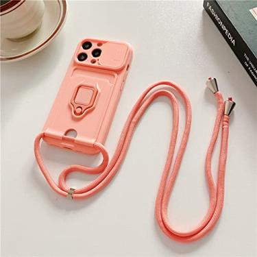 Imagem de Porta-cartões de silicone com alça transversal para iphone 13 11 12 14 pro max xs x xr 6 8 7 plus se capa de câmera deslizante, rosa, para iphone x