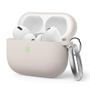 Imagem de elago Capa híbrida líquida compatível com AirPods Pro 2ª geração – compatível com AirPods Pro 2, proteção de camada tripla, chaveiro incluído, resistente à poeira, à prova de choque (pedra)