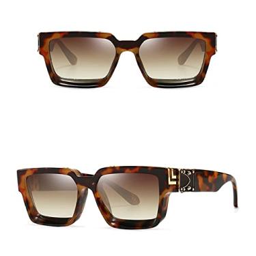 Imagem de Óculos de sol elegantes com espelho quadrado branco feminino, designer de moda, óculos de sol superdimensionados, óculos de sol femininos de verão, chá de leopardo c6, tamanho único
