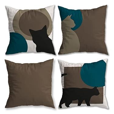 Imagem de Kit 4 Capas de Almofada Geométrico Suede Ziper Invisível 45x45cm (Gato + Lisa Cinza - 45 x 45cm)