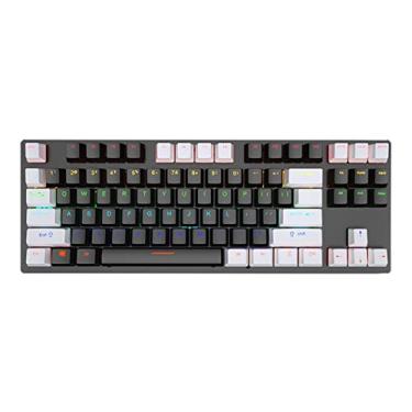 Imagem de 80% de teclado mecânico de jogos, 87key Blue Switch Wired RGB Plug e reproduzir teclado ergonômico para jogador black/white