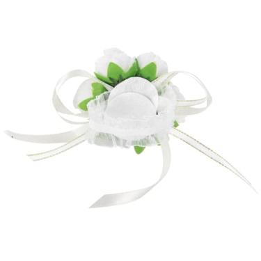 Imagem de Shanrya Flor de pulso de casamento, flor de pulso, decoração de casamento realmente delicada, fita de seda, flor de pulso para festa de dama de honra de aniversário (branco marfim)