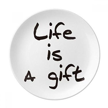 Imagem de Life Is a Gift Placa de frases inspiradoras de porcelana decorativa Salver Prato de jantar