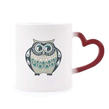 Imagem de Caneca de flor listrada coruja sensível ao calor Copo de grés que muda de cor vermelha