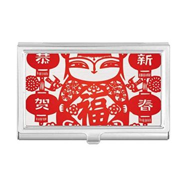 Imagem de Porta-cartões de visita Red Girl com estampa de flor e corte de papel