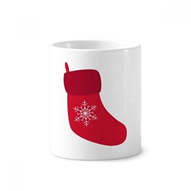 Imagem de Meia de floco de neve de Natal com suporte de caneta e escova de dentes para festivais vermelhos com suporte de cerâmica