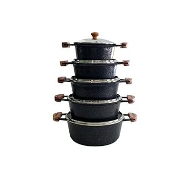 Imagem de Jogo Panelas Caçarolas Alumino Fundido Craqueado Revestimento de Cerâmica